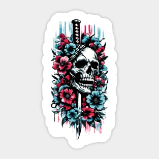 Sworded Blossom Skull Sticker